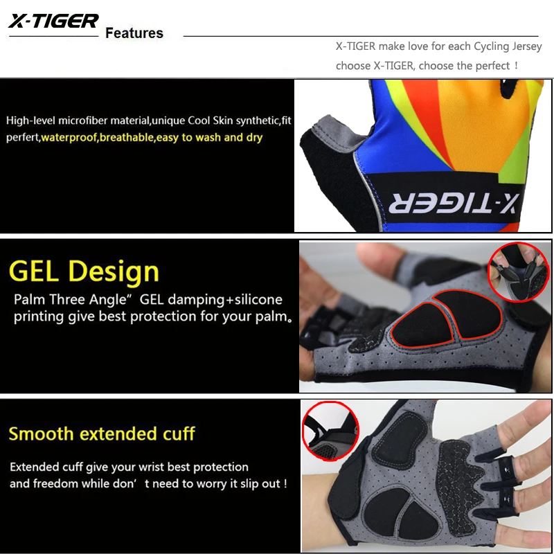 X-TIGER ขี่จักรยานถุงมือ3D GEL Pad ถุงมือกีฬา Half Finger MTB จักรยานถุงมือ Luvas Bicicleta Para Ciclismo Mountain จักรยานถุงมือ