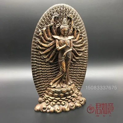 Exquisite antique stone carving thousand hand Avalokitesvara Buddhist brand ornament