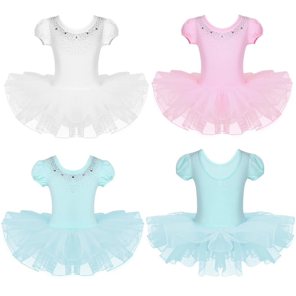 Girl Rhinestone Ballet Tutu Dress Children's Ballerina Party Costume Kid Dancewear Gymnastic Leotard Stage Professional Clothing