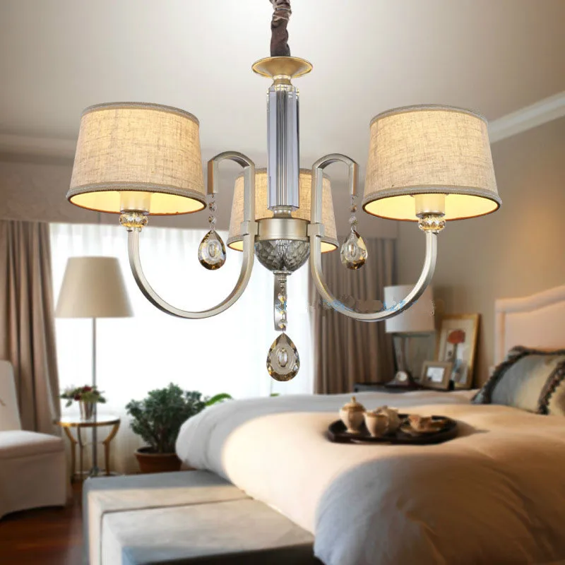 Nordic Style Linen Modern Fabric Crystal Chandelier Diameter 66cm 3 Arms E27 Lustres De Cristal Chandelier