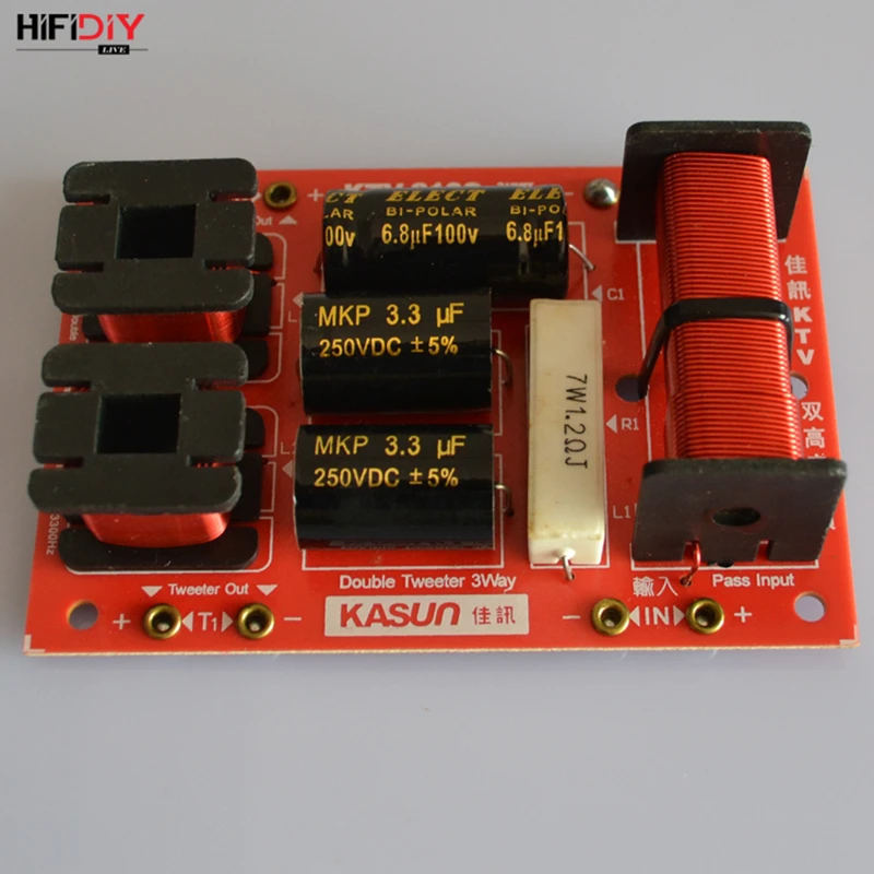 HIFIDIY KTV-210C 2 Way 3 speaker Double treble (Tweeter*2+ bass) Unit HiFi KTV Speakers audio Frequency Divider Crossover Filter