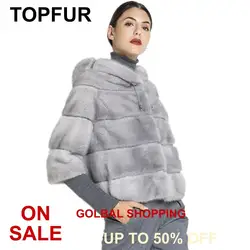 TOPFUR – manteau de fourrure de vison bleu saphir importé, avec capuche, gris clair, véritable fourrure d'hiver pour femmes, veste en fourrure naturelle