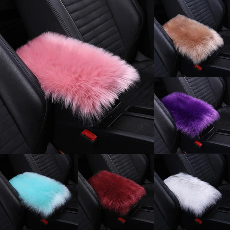 Auto Center Console Cover Console Cover Armrest Pads Warm Winter Sheepskin Wool Car Armrest Seat Box Pad Cushion Protector