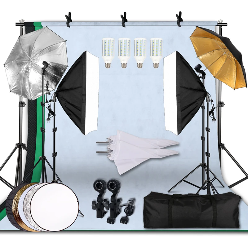 2.6M x 3M/8.5ft x 10ft Background Support System and 20W LED 5500K Umbrellas Softbox Continuous Lighting Kit