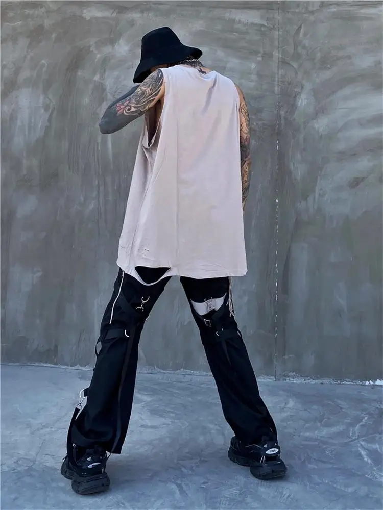 Men's summer trend loose sleeveless T-shirt, all-match foundation, solid color, hole bottom and large vest