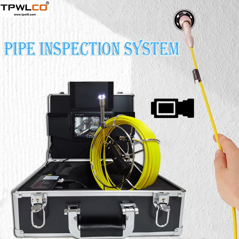 20m/30m/40m/50m 7inch Industrial Pipe Video Camera, Sewer Inspection Camera System With DVR Recording 17mm 4500mA Battery