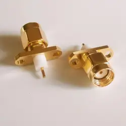 1X Pcs RP-SMA RPSMA RP SMA Male Rhombic With 2 Hole Flange Panel Chassis Mount deck Solder PTFE copper RF Coax Adapters