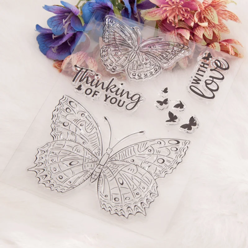 Sello de silicona transparente con forma de mariposa, sello de corte DIY para álbum de recortes, goma para estampar, para colorear, decoración de diario, reutilizable