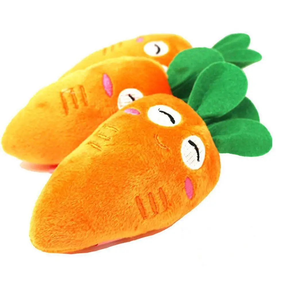 Pet Soft Fleece Smiling Carrot Chew Squeak Toys For Small Dog Puppy Squeaky Plush Sound Cute Vegetable