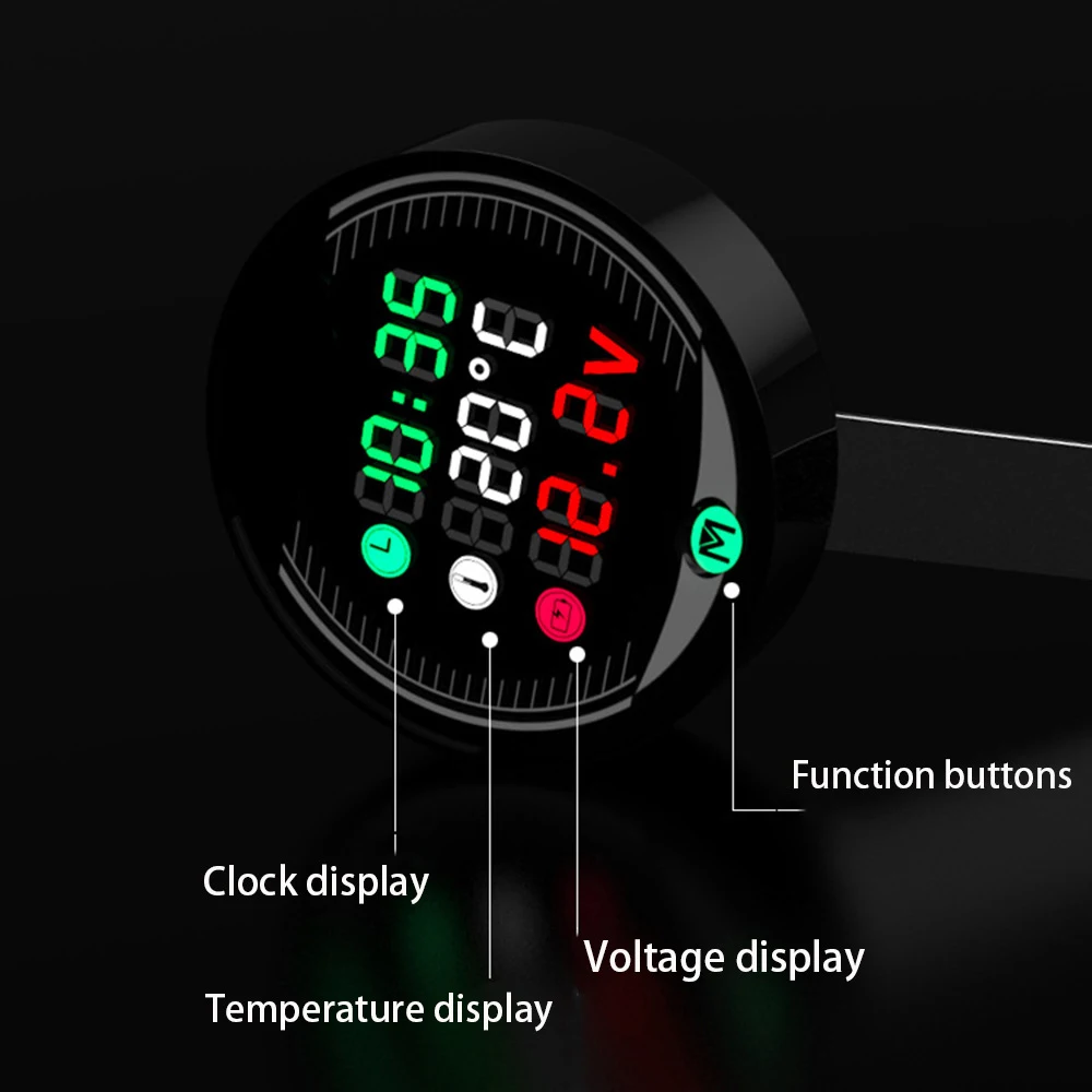 3 In 1 Motorcycle ATV Voltmeter+Electronic Clock+Thermometer Digital LED Temperature Voltage Tester Multifunction