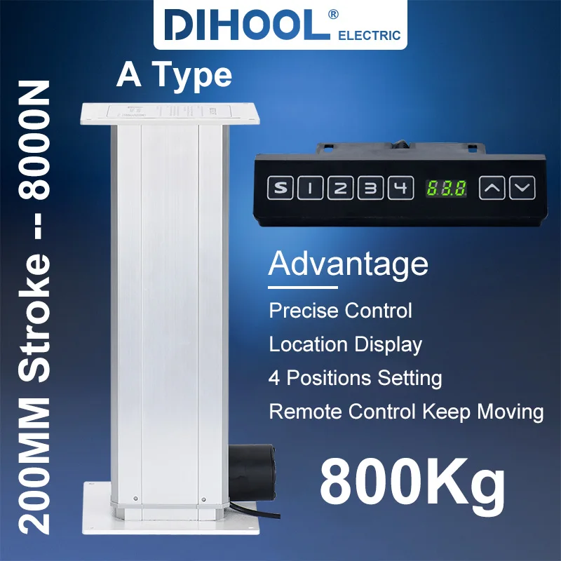 tipo painel de ferro 200 mm curso coluna de elevacao eletrica 800kg mesa de elevador de carga dc motor atuador linear dhlc7180 um 01