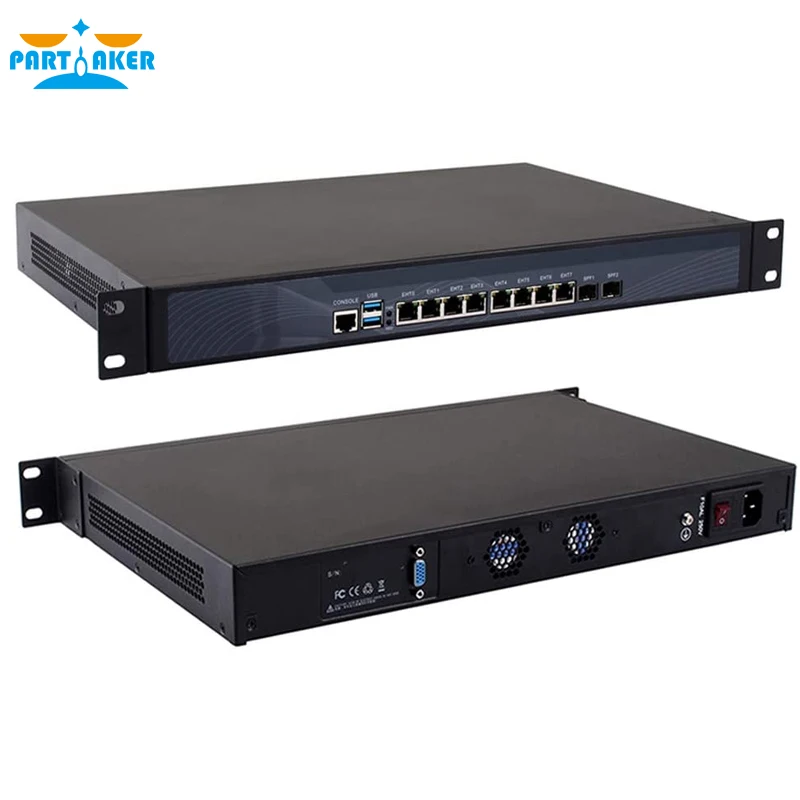 Partaker R7 1U Rackmount Firewall Jaringan Alat Keamanan Intel Core i5 2520M dengan 8 * Intel I-211 Gigabit port Ethernet 2 SFP