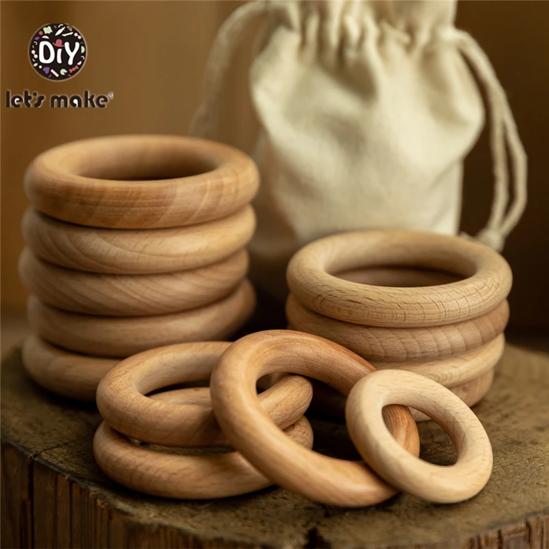 Let‘s Make 50pcs  Wooden Rings DIY Customize Logo 98/70/55/40mm Smooth Surface Natural Maple Wood Rodent Baby Teething Bpa Free