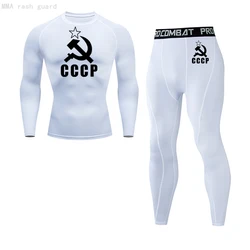 Männer Kleidung Lange-ärmeln + Hosen 2-teiliges set Jogging anzüge CCCP Casual T-shirt Engen bodybuilding Compression hosen trainingsanzug