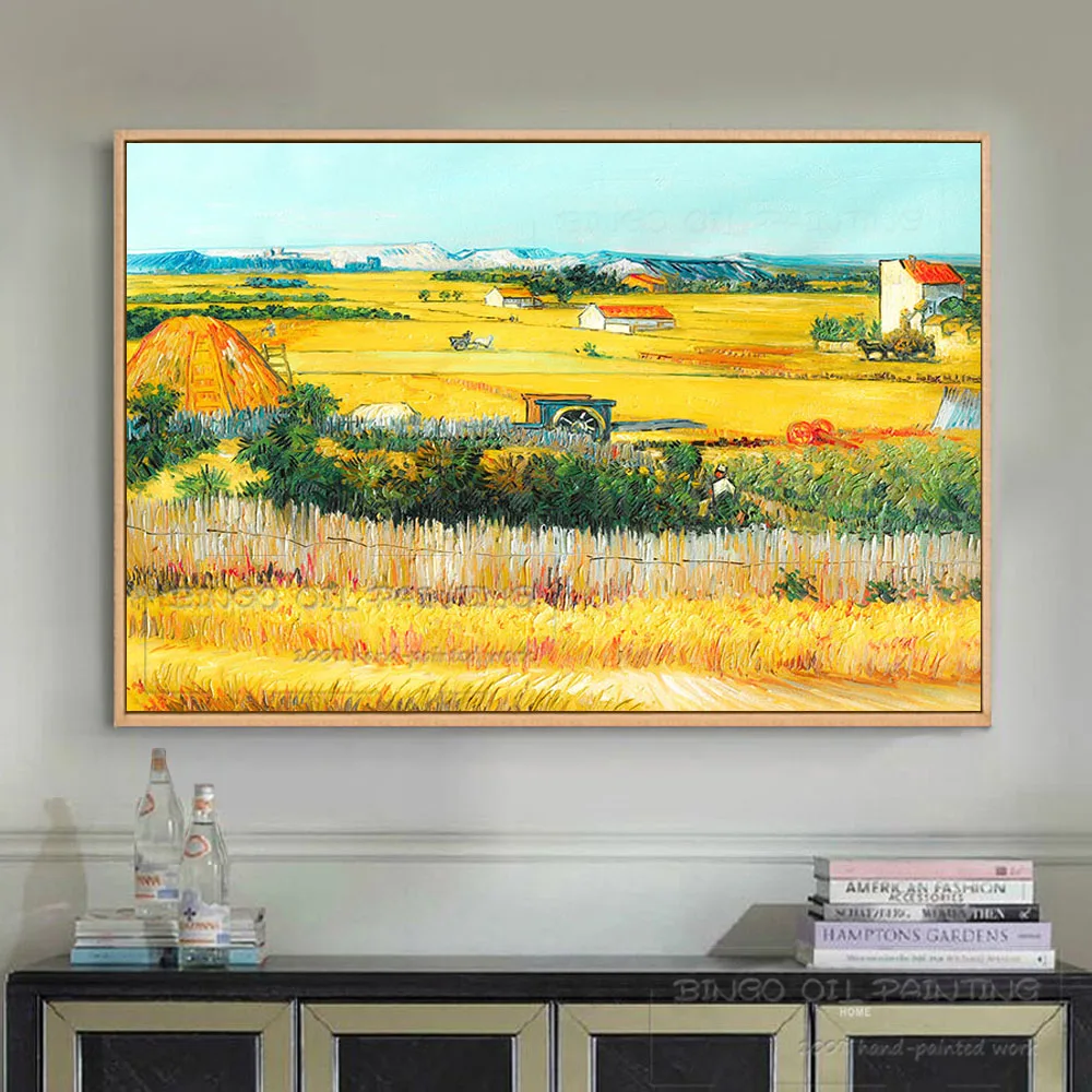 Skilled Artist Hand-painted High Quality Impressionist Field Harvest Scene Oil Painting Reproduce Van Gogh Harvest Oil Painting