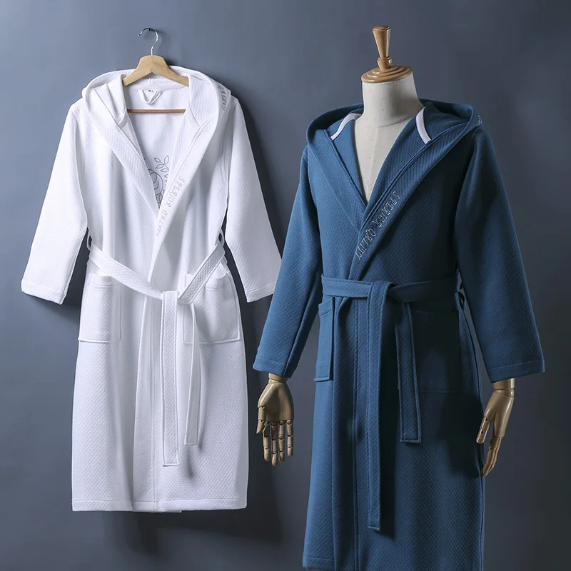 Men and Women's Cotton Fleece Hooded Bathrobe, Flannel Dobby Robe, Bridesmaid Dressing Gown, Warm, Long, Plus Size, Wedding