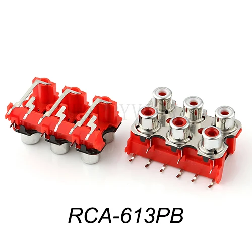 2PCS High quality 2colors ( red + White ) 6Holes RCA Female Connector Sealed Stereo audio Jack AV Audio input socket RCA-607MF