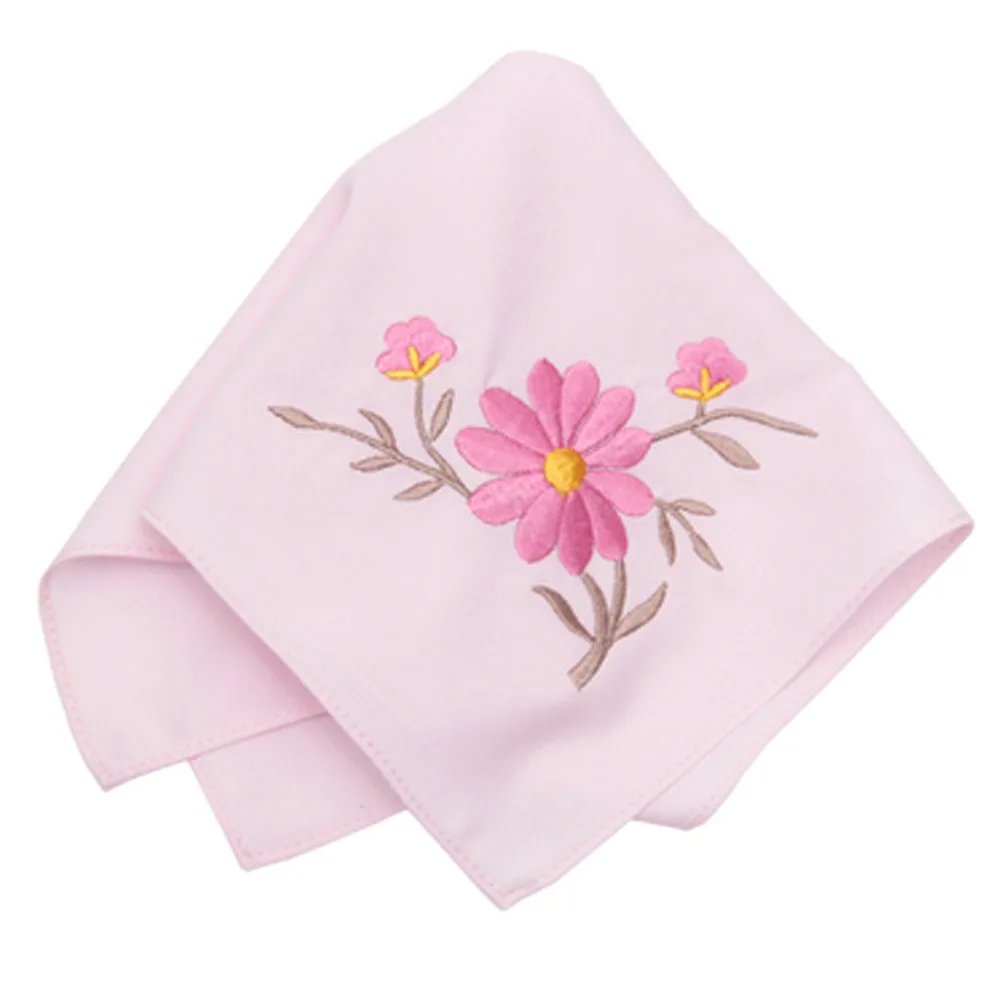 2Pcs Women Hankies Embroidered Flower Hanky Floral Assorted Ladies Girl Handkerchief Fabrics Accessories A2