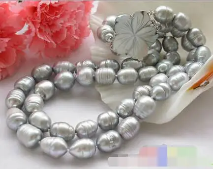 

P3118 2row 10-11mm rice Screw gray freshwater cultured pearl NECKLACE