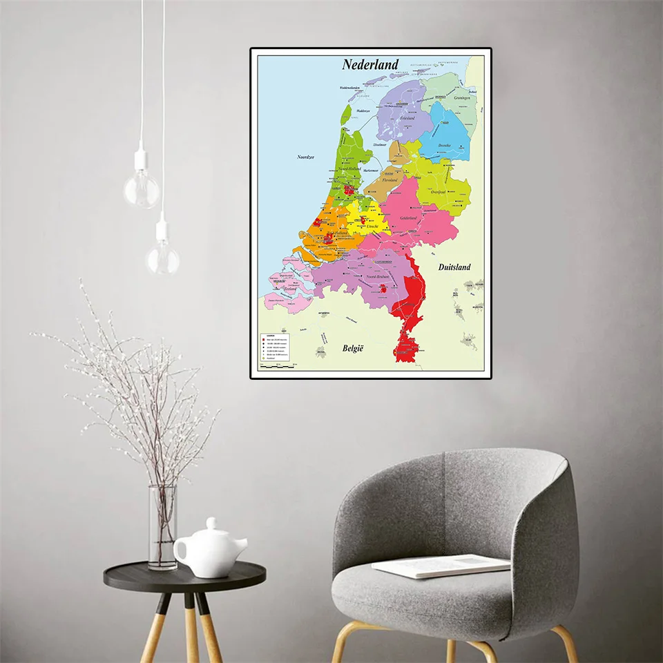 42*59cm Map Of The Netherlands  In Dutch Canvas Painting Wall Poster School Supplies Living Room Home Decoration Travel Gift