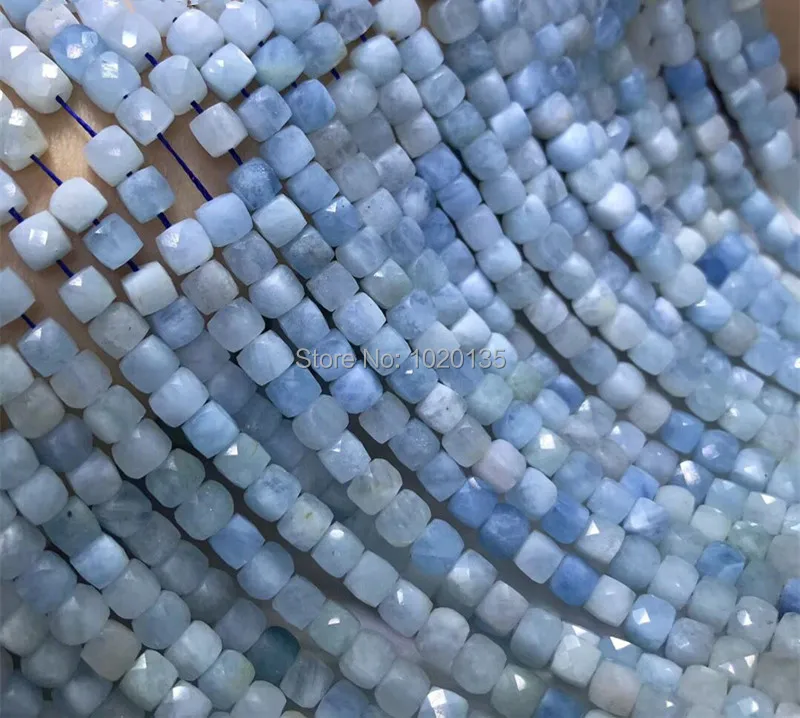 

AQUAMARINE BLUE loose beads square faceted 4/6mm nature for making jewelry necklace 38CM FPPJ wholesale