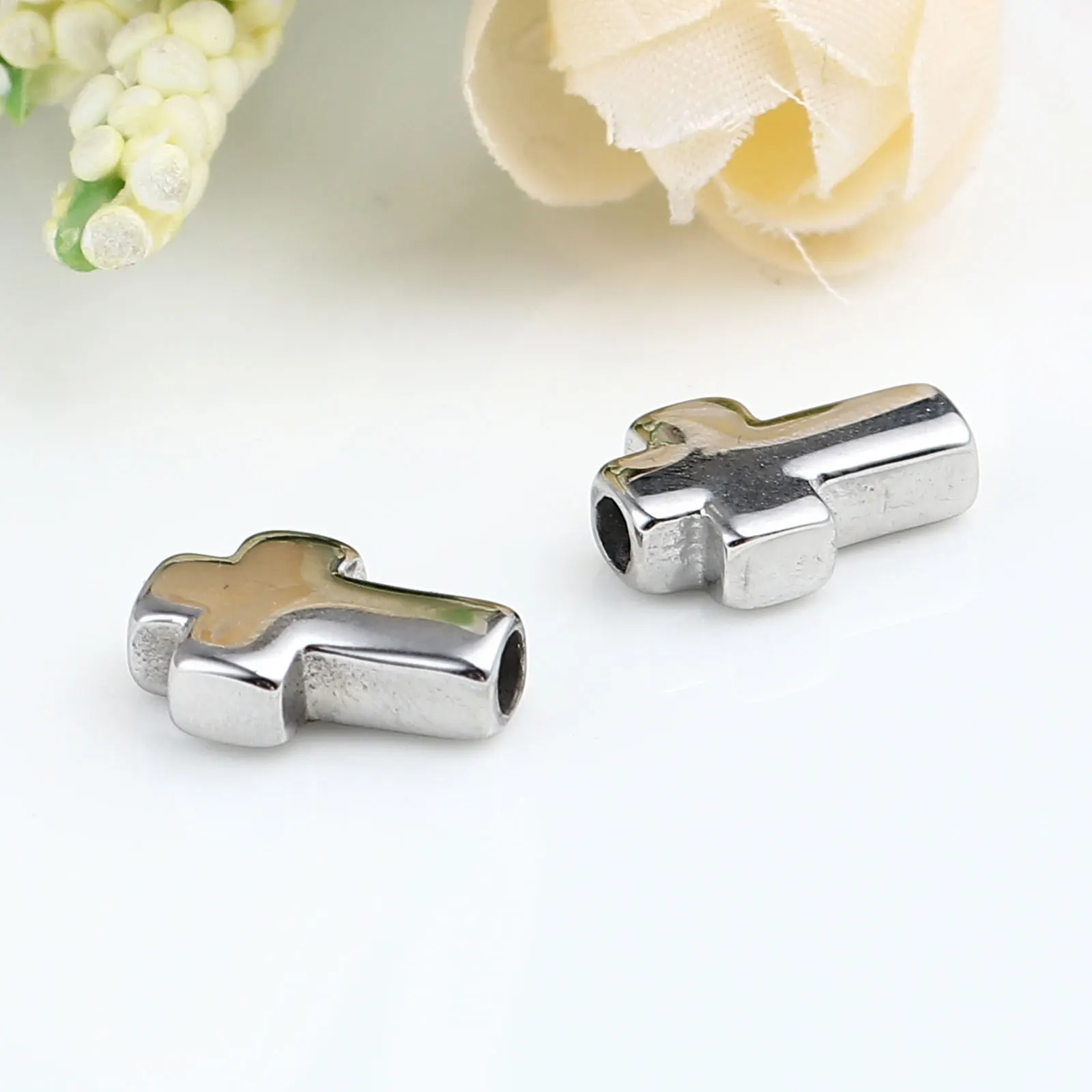 New Trend Stainless Steel Religious Beads Cross Gold Color 14mm x 10mm, Hole: Approx 2.7mm, 1 Piece