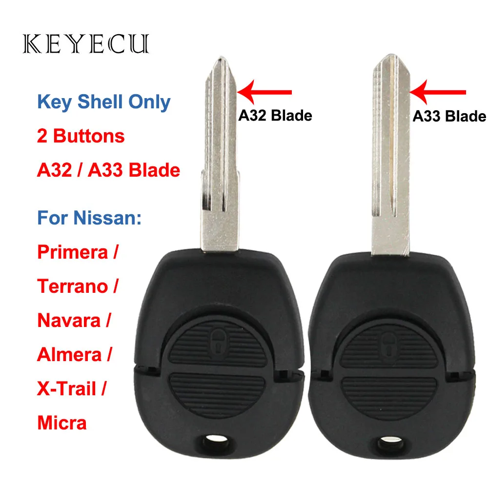 

Remote Car Key Shell Case 2 Buttons for Nissan Primera Micra Terrano Navara Almera X-Trail with Uncut A32 A33 Blade