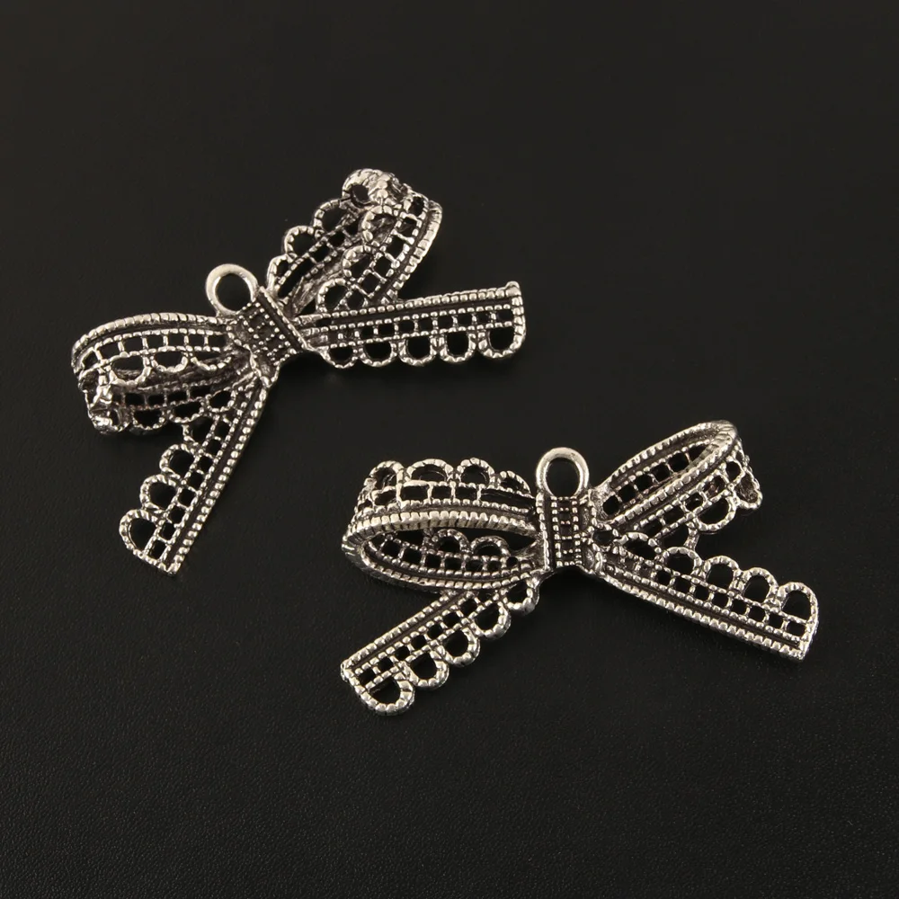 10pcs Charms Bowknot Bow Silver Color Pendants DIY Handmade Jewelry Making Findings Accessorie