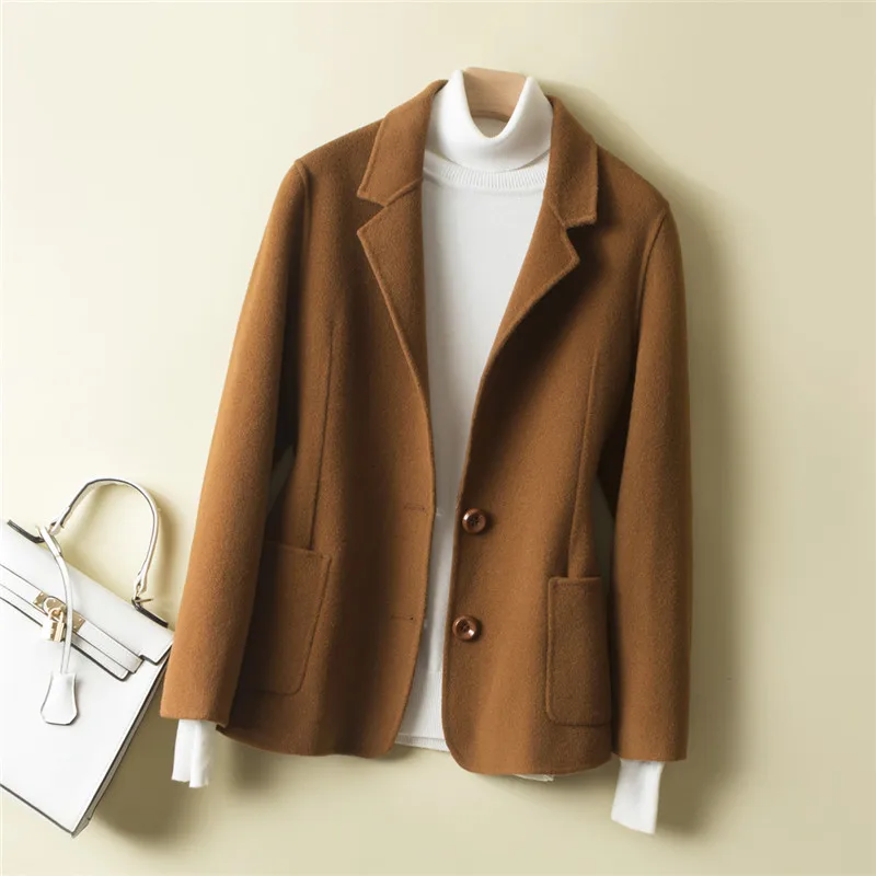 

High Quality Autumn Winter Double-Sided Wool Coat Female Office Slim Short Wool Jacket Coat Women Solid Abrigo Mujer Outerwear