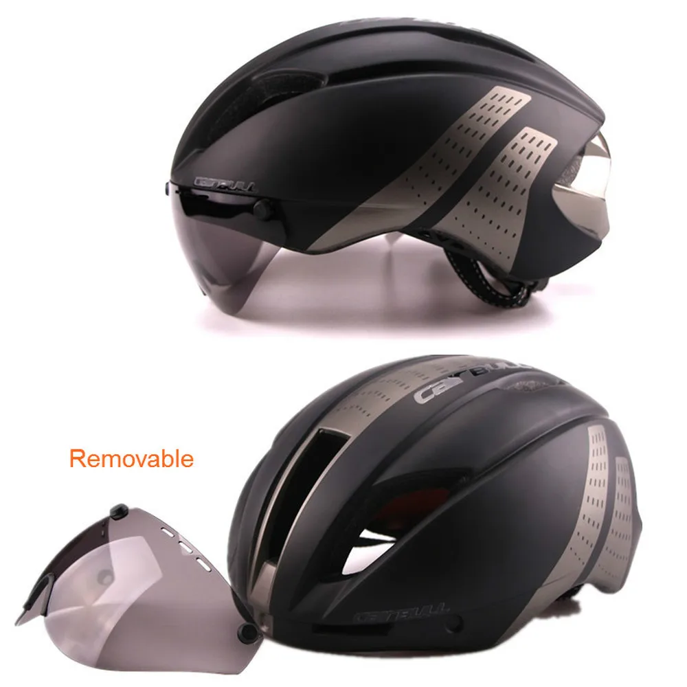 Ultra-light 280g Goggles Cycling Helmet Road Mountain MTB Bicycle Helmet In-mold Bike Helmet With Sun Visor Helmet M54-58cm