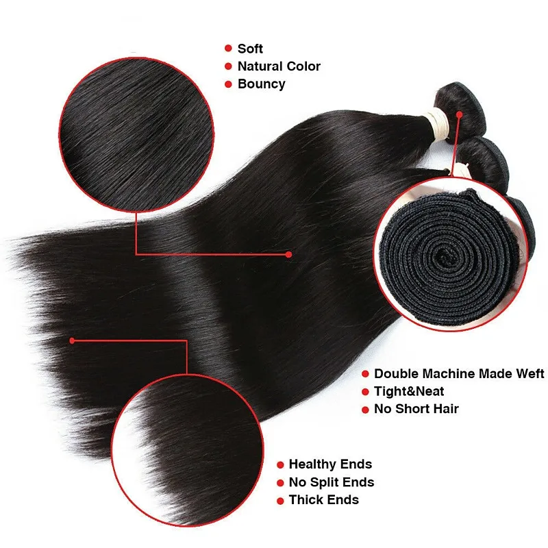 Malaika pelo 38 40 pulgadas pelo brasileño recto mechones con 13x4 Frontal extensiones de cabello humano mechones con cierre Remy extensión del