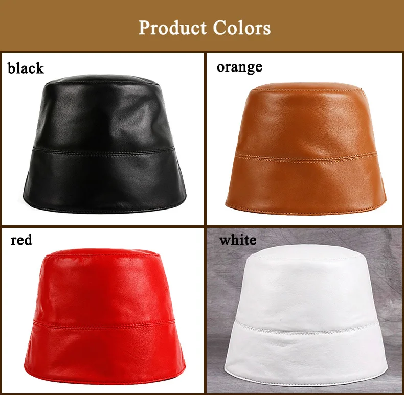 Japanese Niche Designer Retro Genuine Leather Women Bucket Hat Lady Candy Color Fisherman Gorro Man Cover Face Street Basin Cap