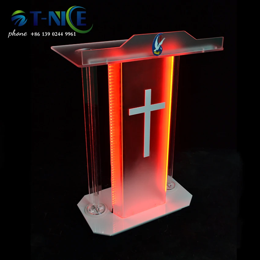 2024 AKLIKE Acrylic Platform Frosted Cross Church Pulpit Meeting Clear Table Assembled Podium Nice Solid Pulpit