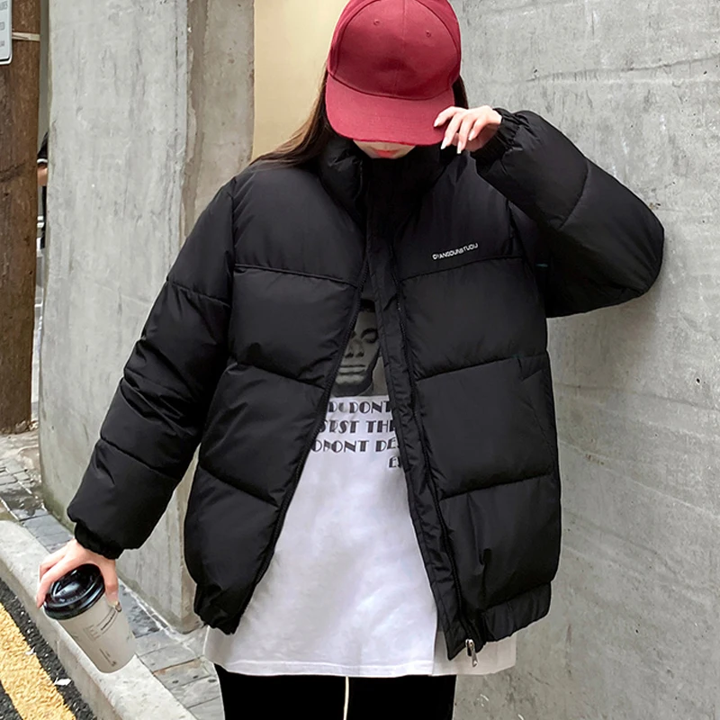 2021 Winter New Down Padded Jacket Women Korean Loose Thicken Zippper Bubble Jacket Female Fashion Warm Black Cropped Coats