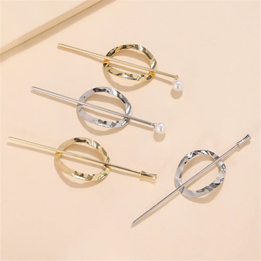 2021 Gold Silver Color Metal Geometric Round Square Hollow Removable Top Clip Hair Sticks Headwear Accessories for Women