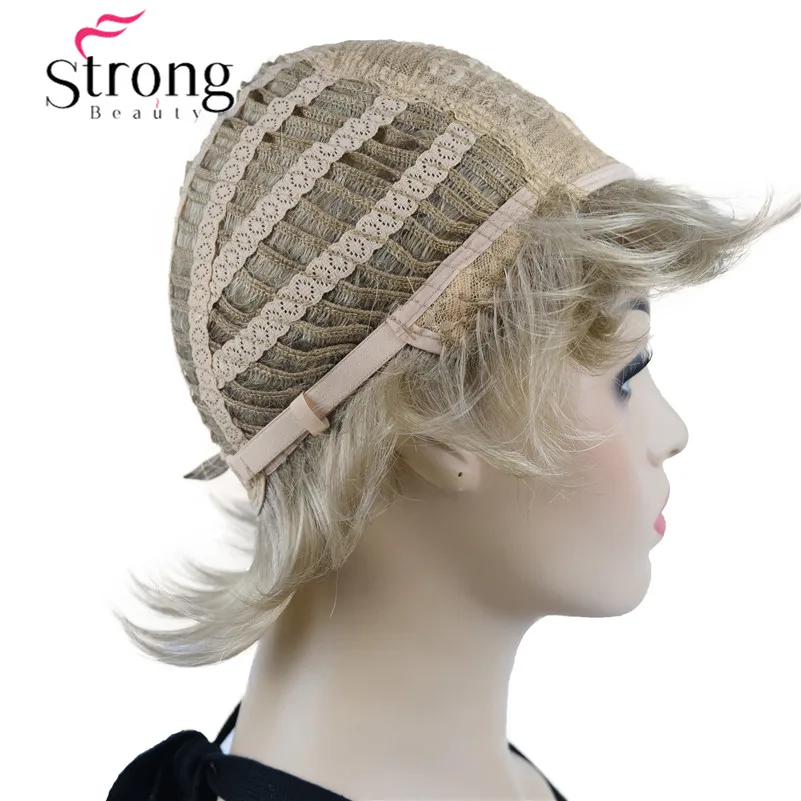 StrongBeauty peluca corta de capas rubia resaltada Shag gorra clásica peluca sintética completa pelucas de mujer opciones de color