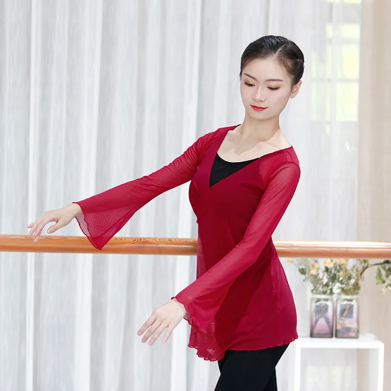 New Sexy perspective flared sleeve Ballet dance overall adult girls women Ballet Tops gymnastics/coat for classical style dance