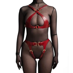 Leather Harness Set Women Belts Body Bondage Thigh Ring Garter Suspender Harness Bra Garters Stockings Sexy Rock Pub Punk