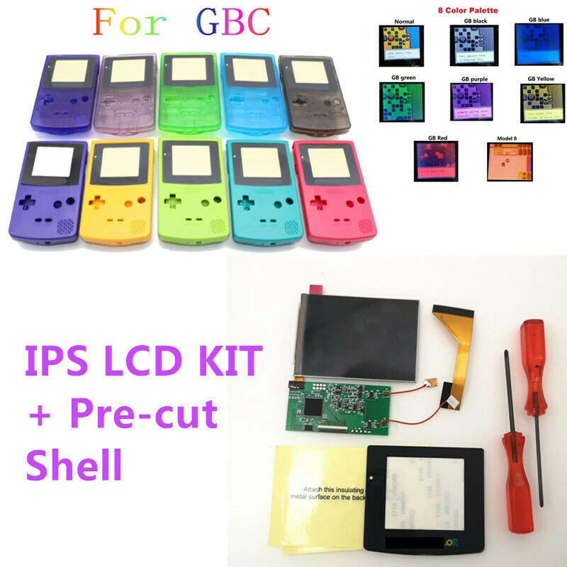 IPS Full Size 8 Colorful Backlight Screen LCD Mod Kit &Housing Pre-cut Shell For Gameboy Color GBC