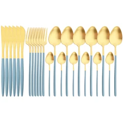 Blue Gold Tableware 304 Stainless Steel Set Kitchen Dinner Wedding Knives Forks Spoons Set Luxury Dinnerware Set Matte Cutlery