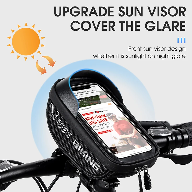 WEST BIKING Touch Screen Bicycle Bag MTB Road Bike Handlebar Phone Bag Front Frame Reflective Cycling Accessories Panniers