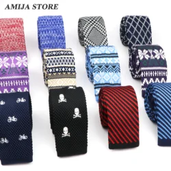 Warm Woven Tie With Print Men's Knitted Tie Skull Floral Flower Skinny Narrow Knit Necktie For Men Fancy Cravat Daily Wear Gifts