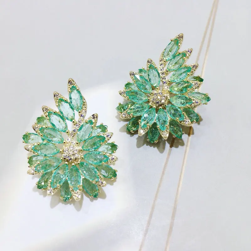 

Bilincolor Fashion Summer Green Cubic Zirconia Flower Stud Earring for Holiday Vacation