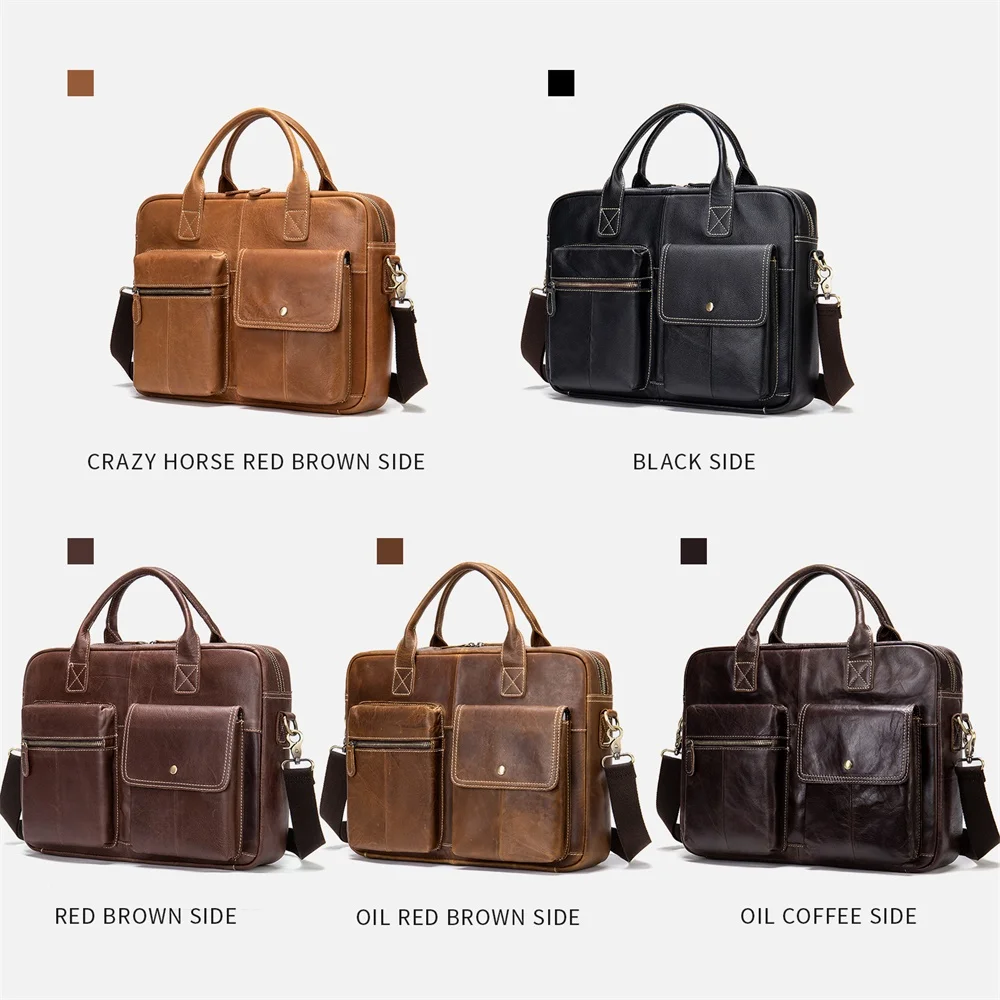 MVA Men\'s Genuine Leather Briefcase Fit 15inch Laptop Bag Men Handbag Crazy Horse Leather Men\'s Shoulder Bag For Documents Male