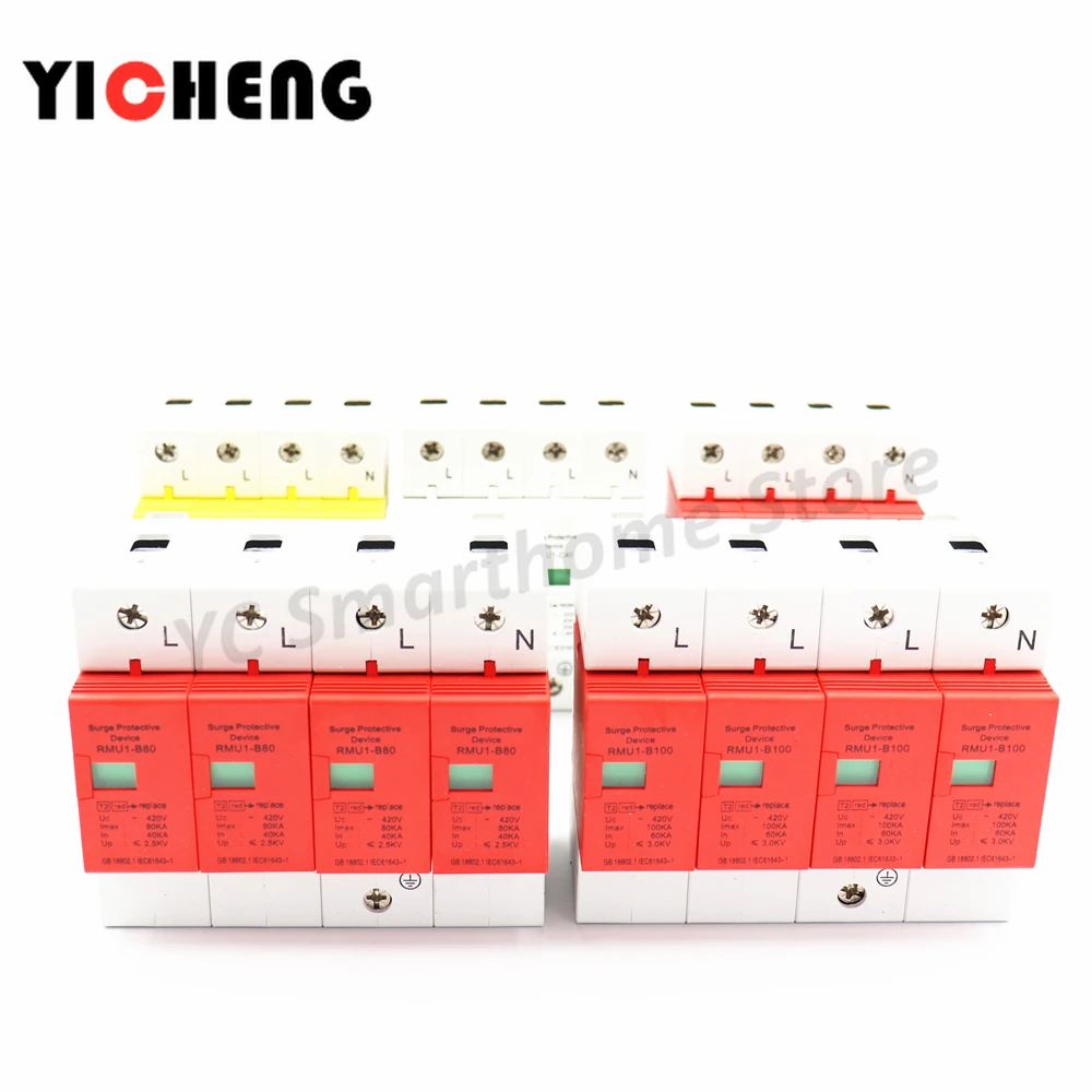 Ochrona przeciwprzepięciowa urządzenie SPD 4P 10KA ~ 20KA/20KA ~ 40KA/30KA ~ 60KA/ AC420 AC500V AC800V DC1000V ograniczniki niskiego napięcia strona główna szyna din