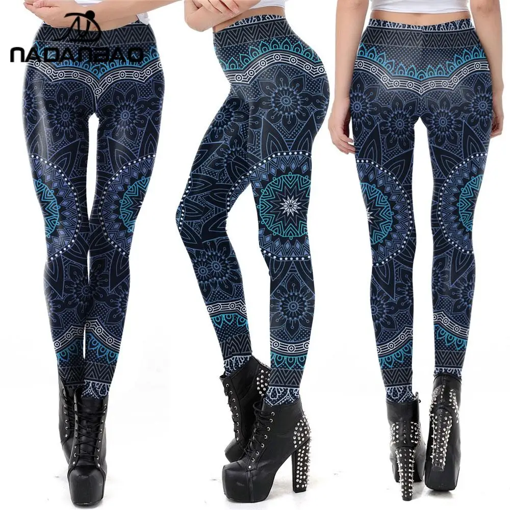NADANBAO nowy projekt Mandala drukowanie kobiet legginsy do treningu Fitness leginsy wysokiej talii kostki spodnie poza legginsy XL rozmiar