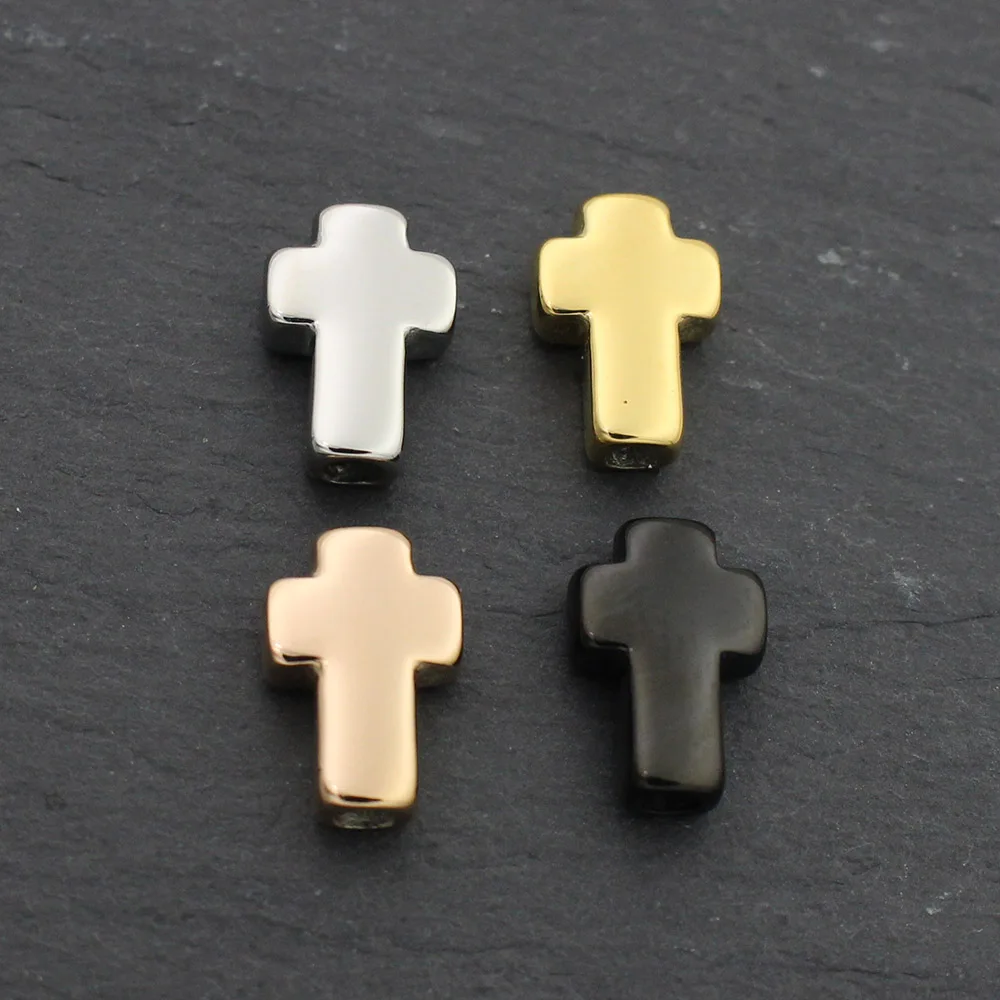 4pcs Stainless Steel Plated Cross Bead 2mm Small Hole Charms for Bracelet Necklace DIY Jewelry Making Accessories