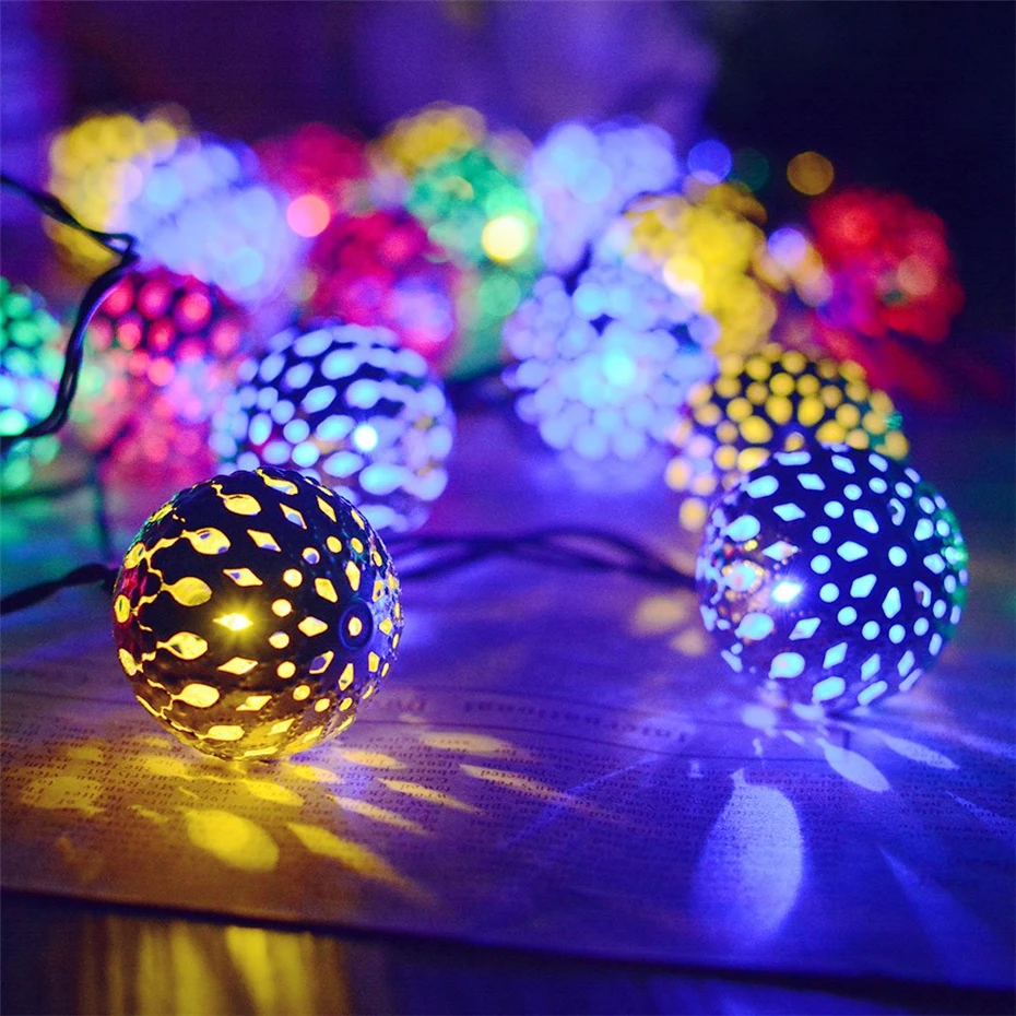 Led Light String Battery USB Power Hollow-out Moroccan Balls Garland  Fairy Lights Wedding Party Christmas Decoration Lamp