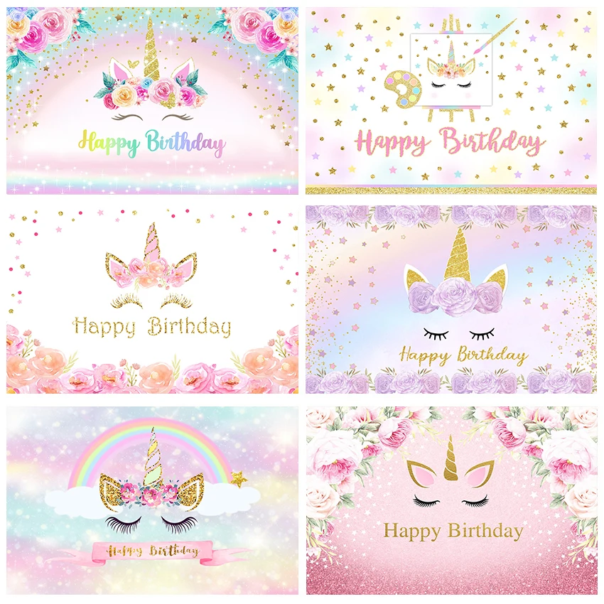 

Unicorn Backdrop for Photography Rainbow Birthday Party Photo Background Newborn Baby Flower Backdrops Studio Supplies Props