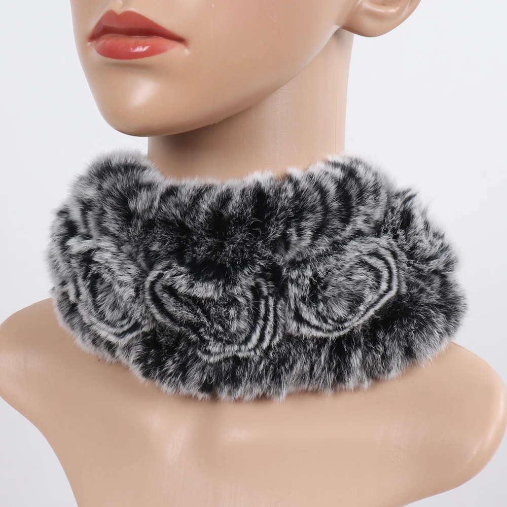 Damen Elastischer Blumen-Schal aus echtem Rex-Kaninchenfell, Natürlich Warmer Rex-Kaninchenfell-Stirnband, Damen Winter Echt-Rex-Kaninchenfell-Schals – Detail 5